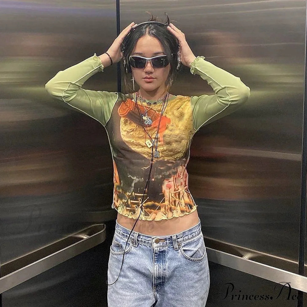 Colorful Kawaii Graphic Print T-shirt