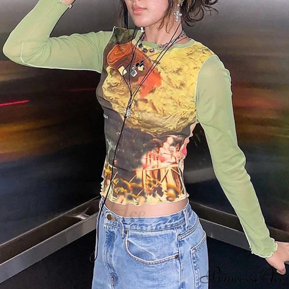 Colorful Kawaii Graphic Print T-shirt