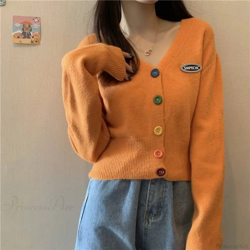 Colorful V-neck Loose Long Sleeve Knit Cardigan