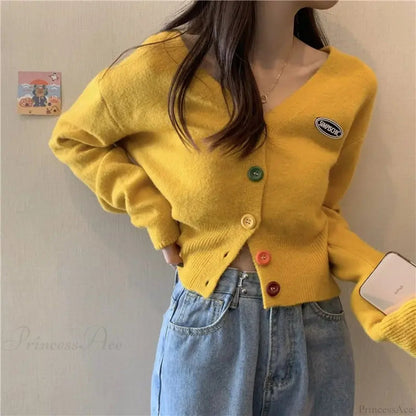 Colorful V-neck Loose Long Sleeve Knit Cardigan