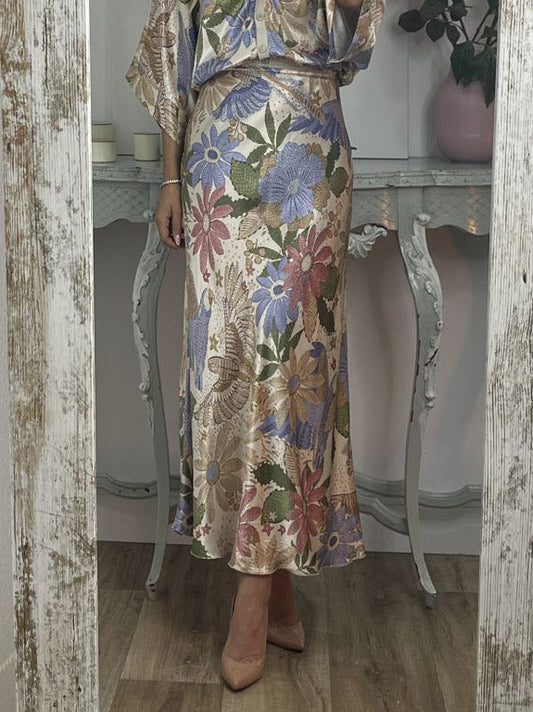 Exquisite Satin Print Fishtail Skirt
