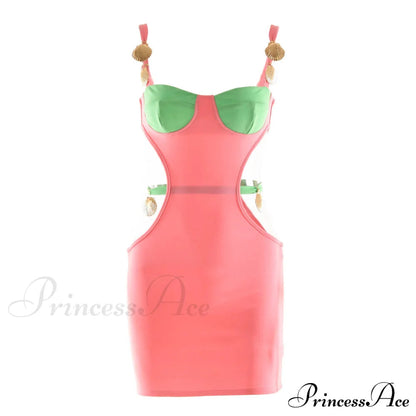 Contrast Color Splicing Cut-out Waist Slim Mini Dress