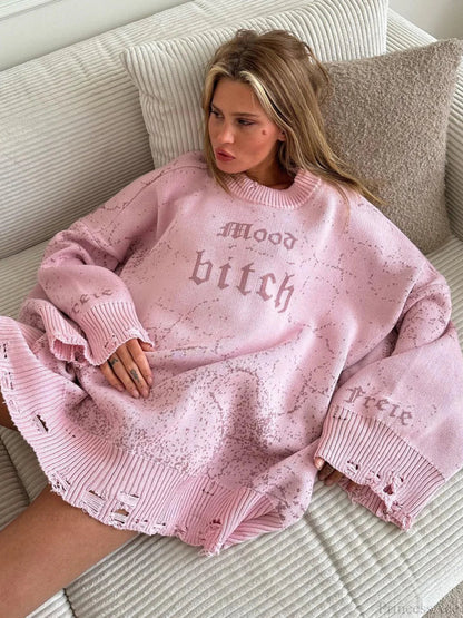Contrast Letter Knit Pullover Sweater