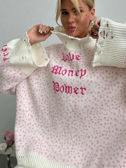 Contrast Letter Knit Pullover Sweater
