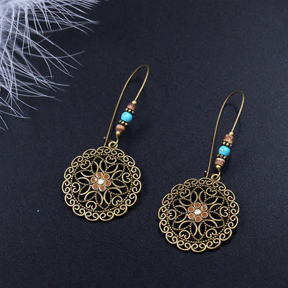 Copper Spiritual Earrings With Flower Design for Luck & Abundance