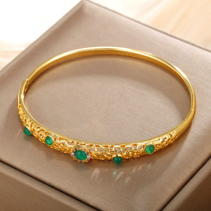 Copper Zircon Spiritual Luck Bracelet Bangle 56mm Openable