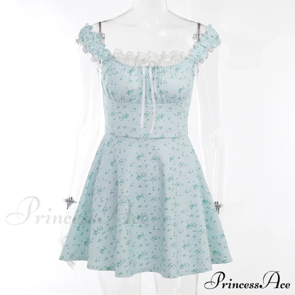 Coquette Y2k Printpatchwork Lace Trim Square Neck T-shirts Dress