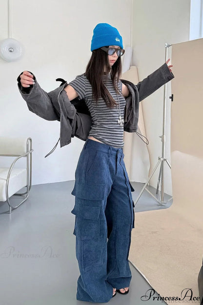 Corduroy Paneled Double Pocket Cargo Pants