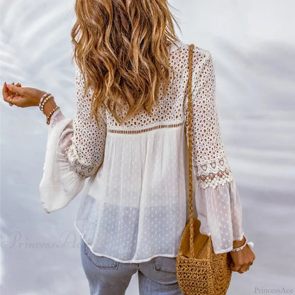 Cotton Embroidery Tassel Splicing Chiffon Blouse