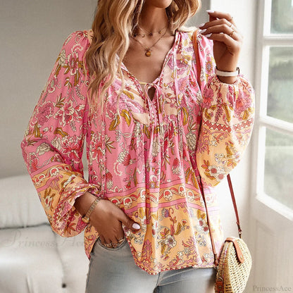 Cotton Rayon Printed Long Sleeve Beach Blouse