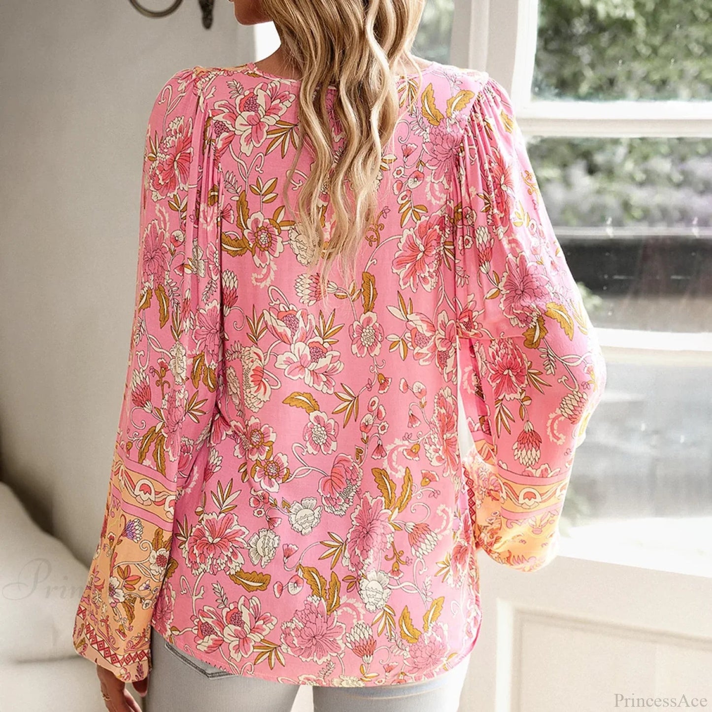 Cotton Rayon Printed Long Sleeve Beach Blouse