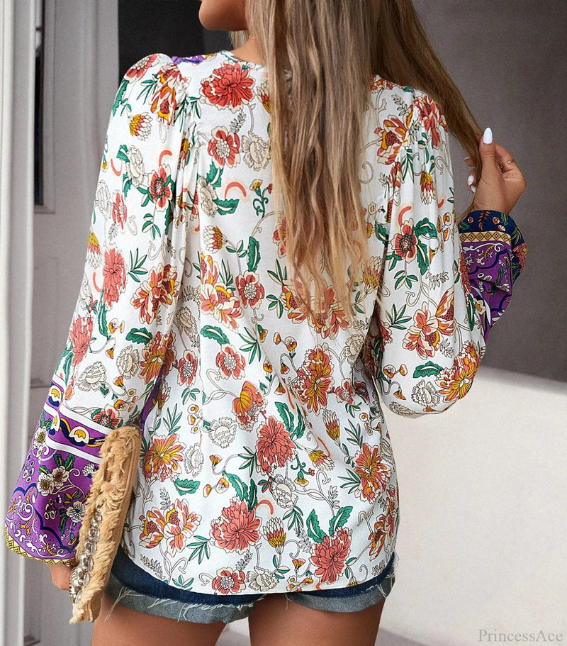 Cotton Rayon Printed Long Sleeve Beach Blouse