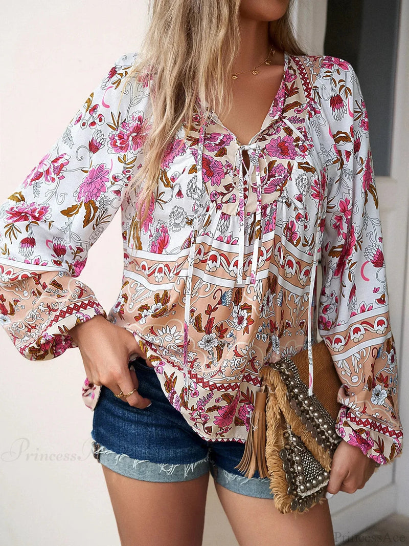 Cotton Rayon Printed Long Sleeve Beach Blouse
