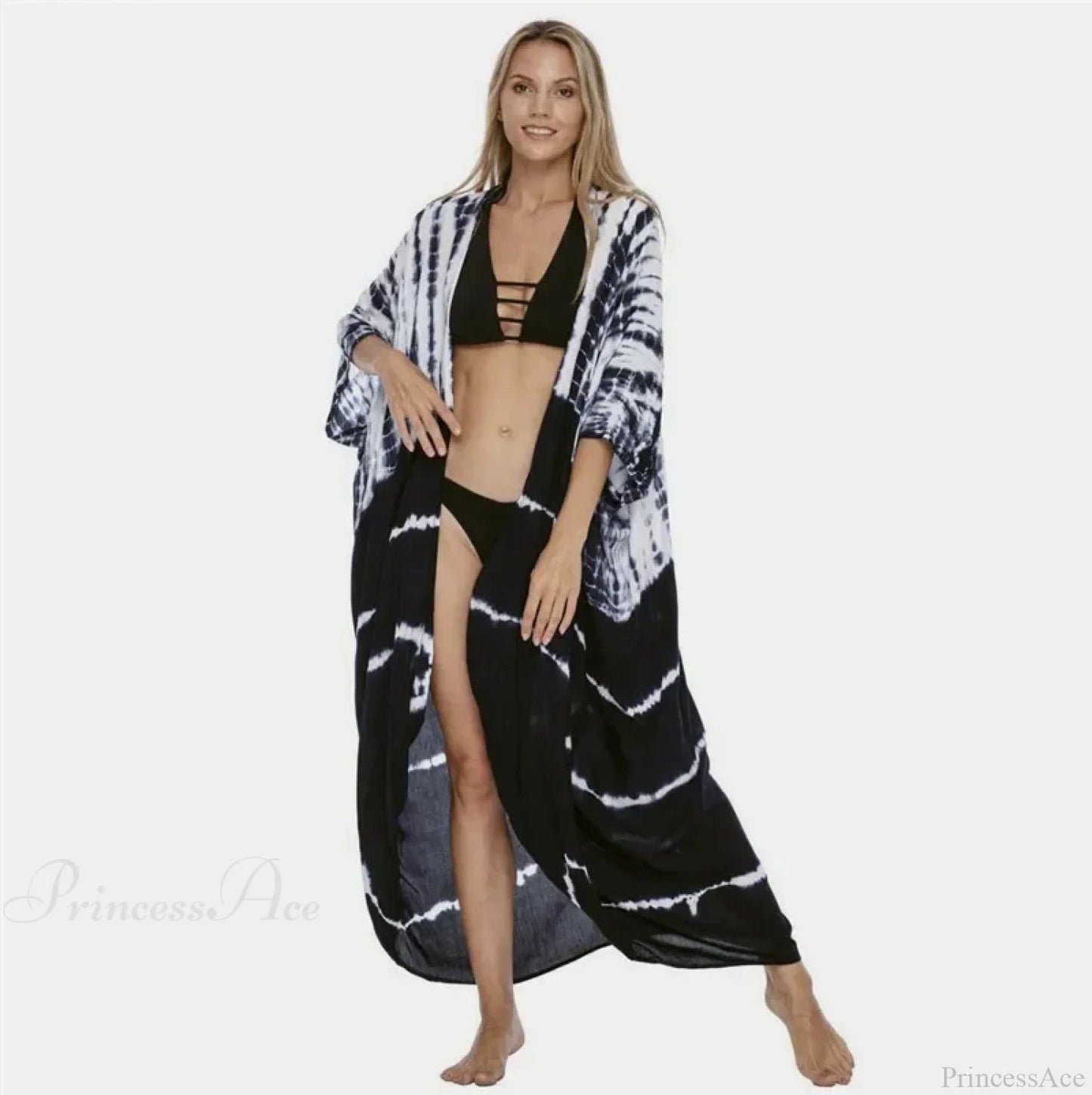 Cotton Rayon Striped Print Cardigan Beach Cover Up