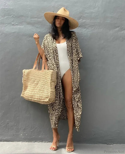 Cotton Rayon Striped Print Cardigan Beach Cover Up