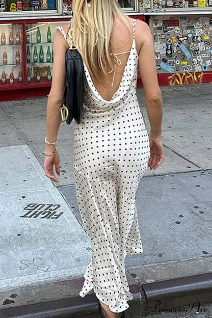 Cowl Neck Slit Dress With Polka Dots