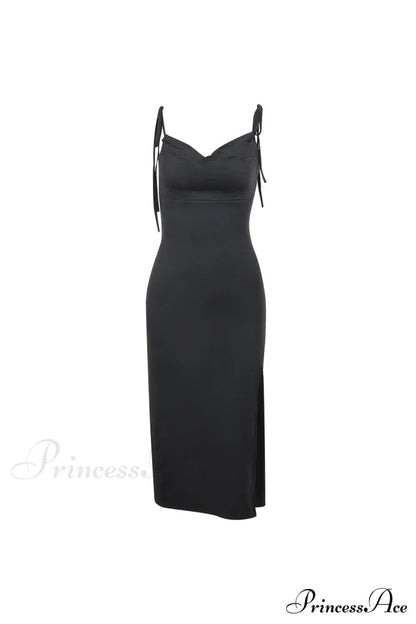 Cowl Neck Tie-straps Dress With Slit