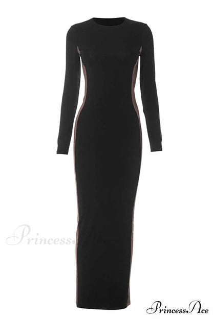 Crew Neck Long Sleeve Slit Midi Dress