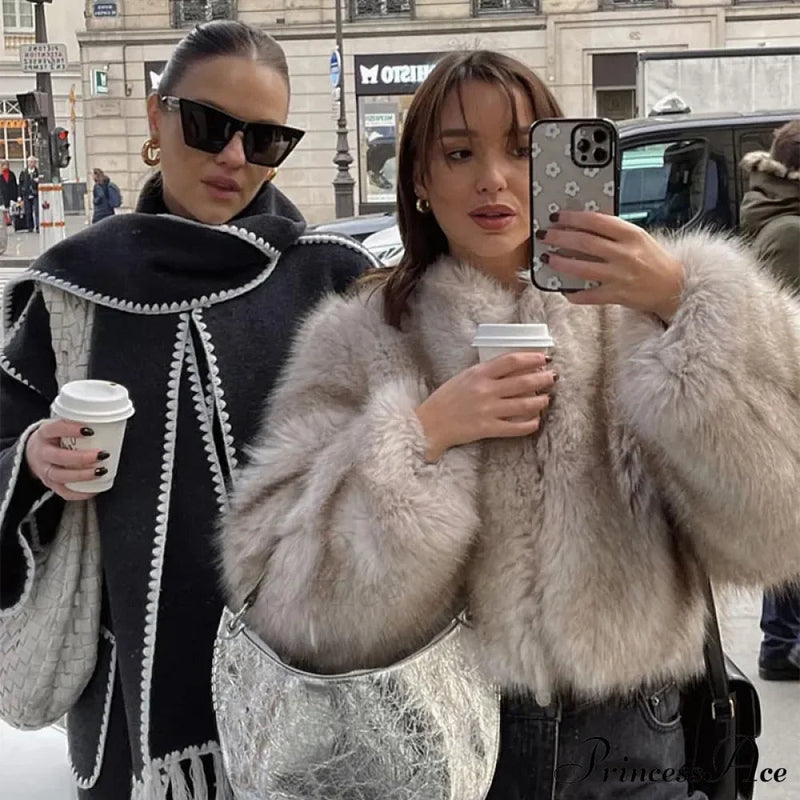 Cropped Faux Stylish Fur Coat