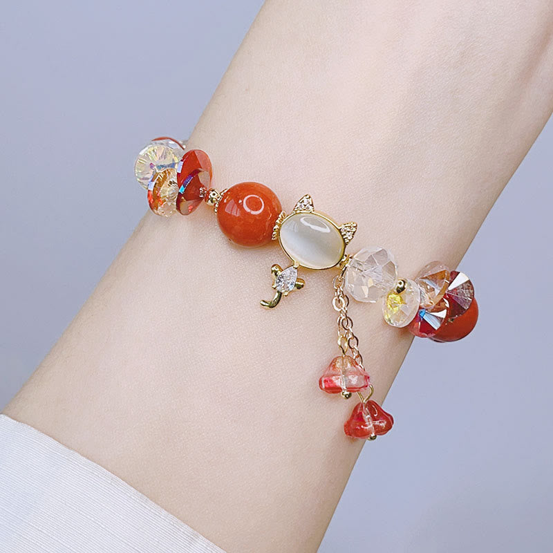 Crystal Cat Balance Bracelet With Amethyst Green Red