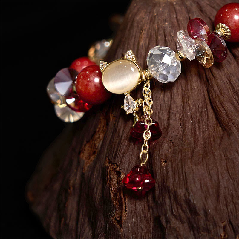 Crystal Cat Balance Bracelet With Amethyst Green Red