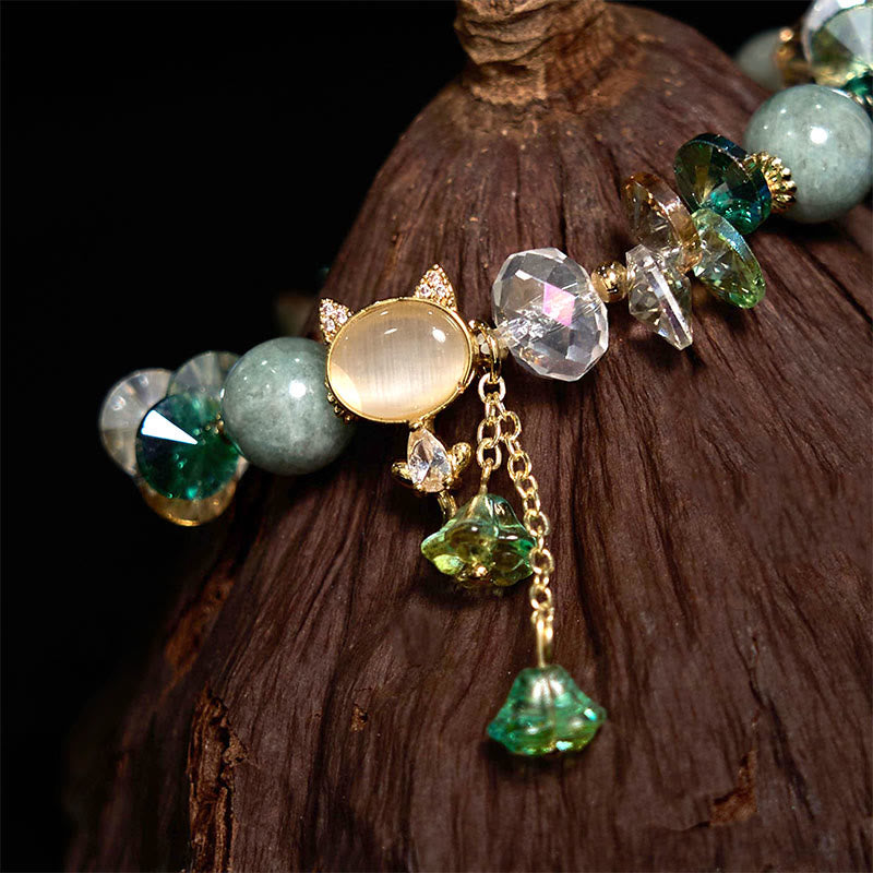 Crystal Cat Balance Bracelet With Amethyst Green Red