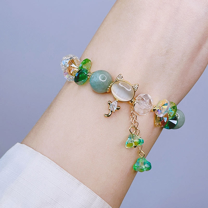 Crystal Cat Balance Bracelet With Amethyst Green Red