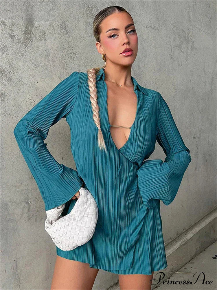 Cut Out Loose Pleated Mini Dress