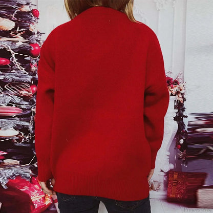 Elk 3d Decoration Round Neck Long Sleeve Knit Pullover Christmas Sweater