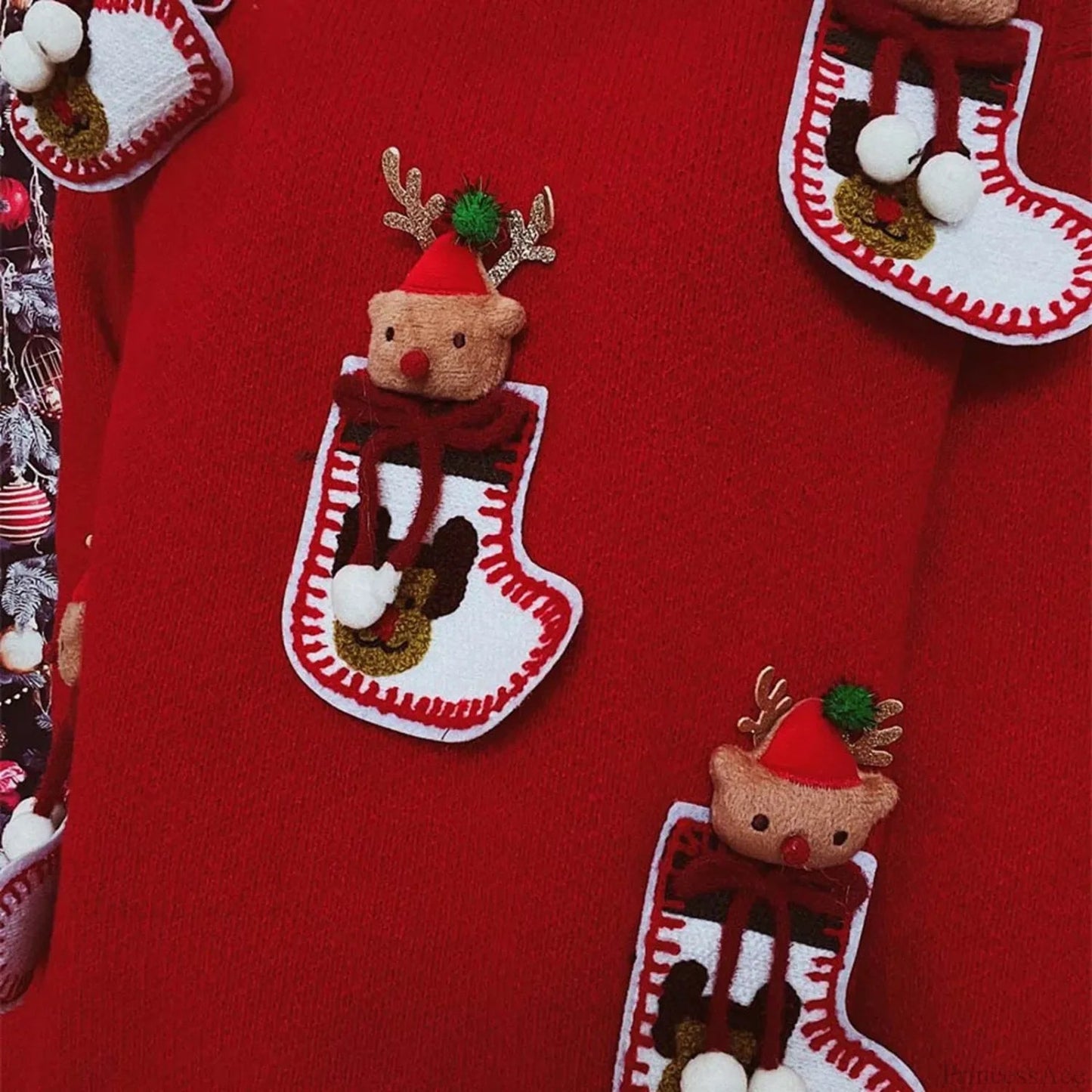 Elk 3d Decoration Round Neck Long Sleeve Knit Pullover Christmas Sweater