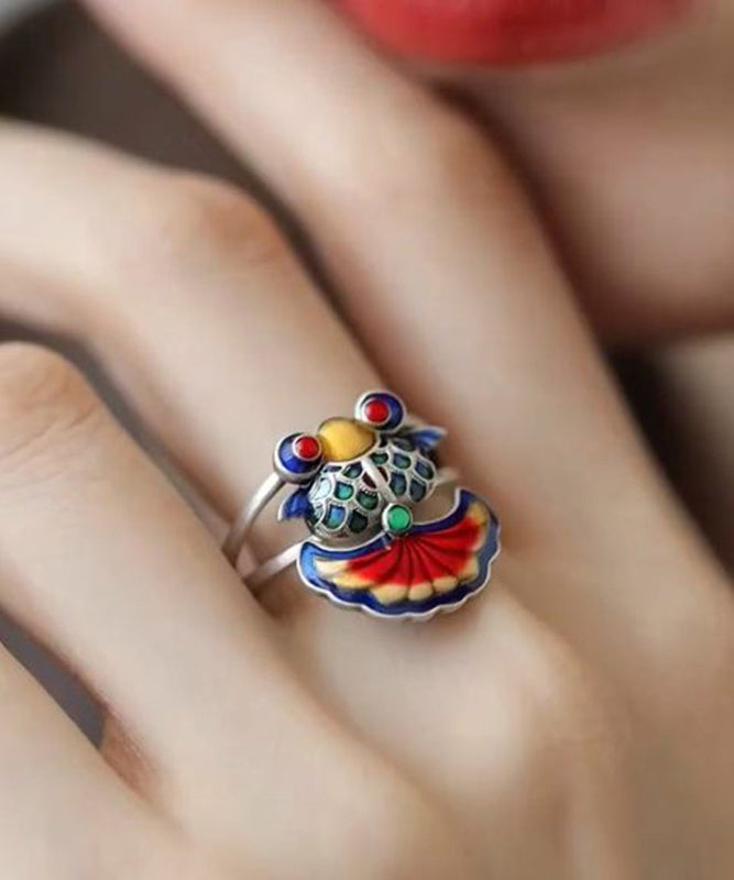 Rainbow Sterling Silver Brocaded Carp Ename Rings