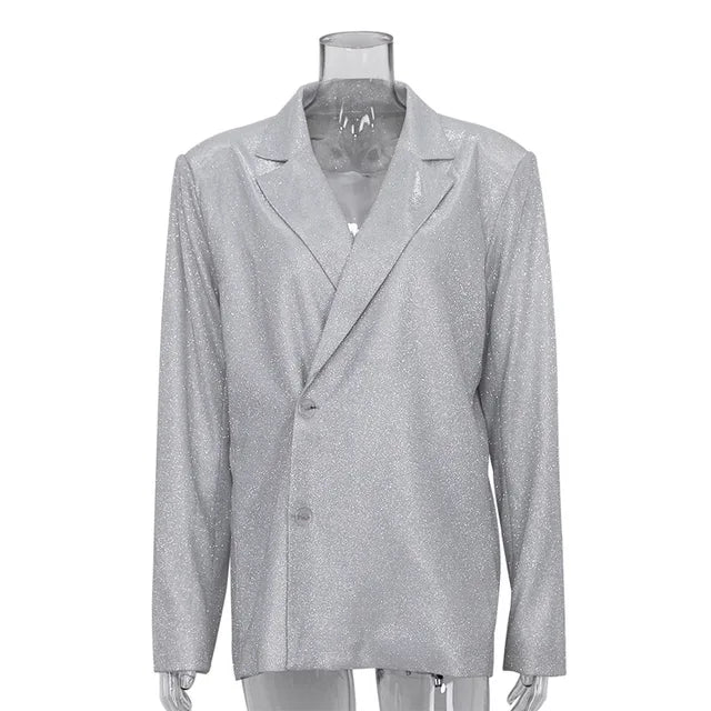 Party Sliver Glitter Three Piece Blazer Sets for Clubwear Sparkly Bra and Pants 2 Piece Mathcing Set New