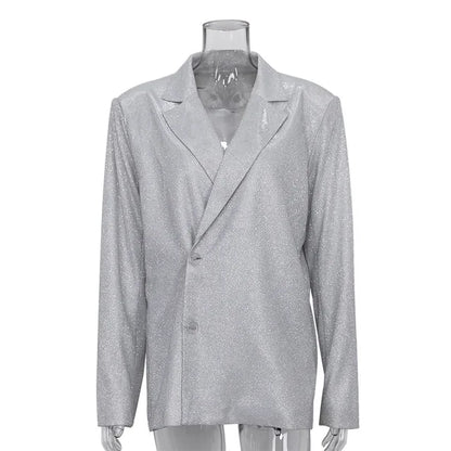 Party Sliver Glitter Three Piece Blazer Sets for Clubwear Sparkly Bra and Pants 2 Piece Mathcing Set New