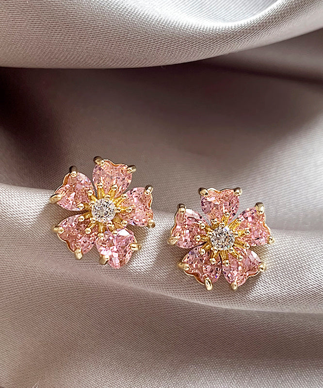 Pink Copper Alloy Zircon Stud Earrings