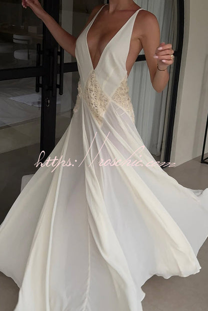 Venus by the Sea Tulle Lace Patchwork Backless Flowy Maxi Dress