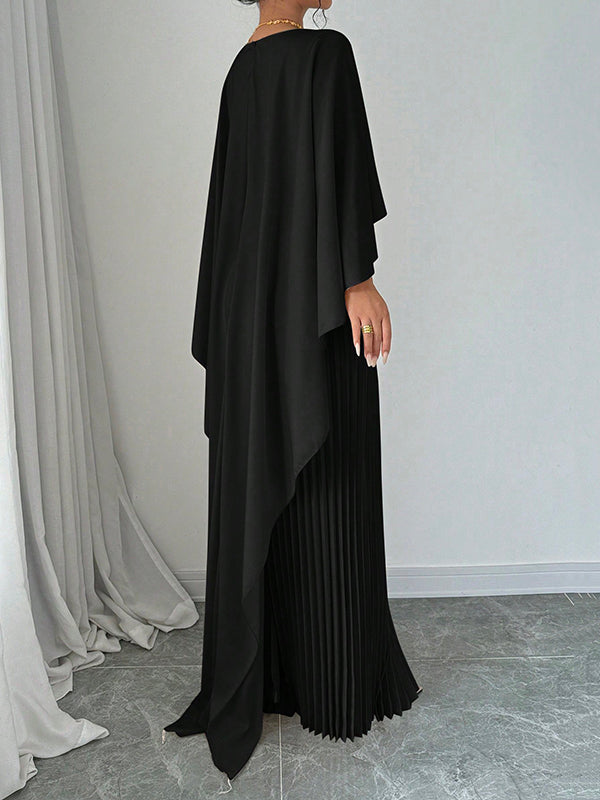 Cape High-low Pleated Color Split-joint Round-neck Evening Dresses Maxi Dresses