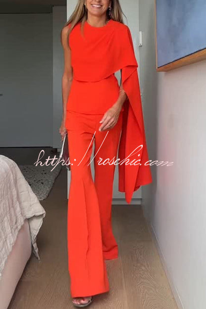 Perfect Balance Asymmetric Draped Cape Top and High Waist Flared Pants Set