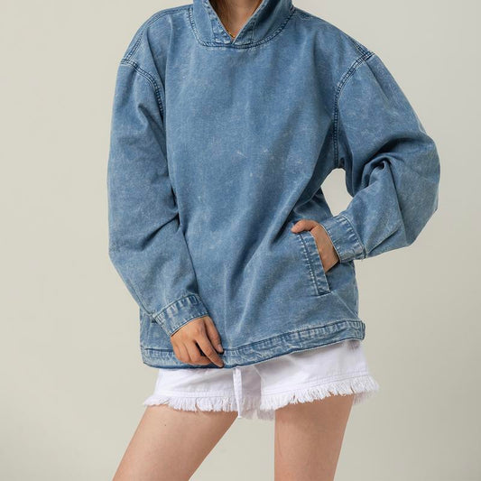 Denim Hooded Sweatshirt With