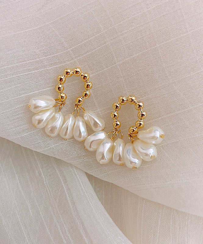 Champagne Alloy Pearl Hoop Earrings