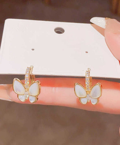 Classy Gold Copper Overgild Zircon Butterfly Drop Earrings