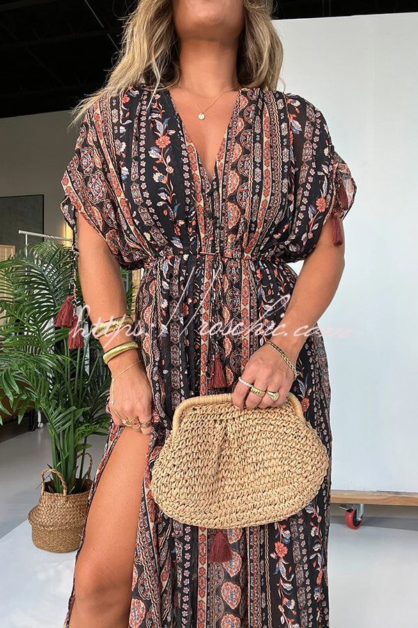 Style Unique Print V-neck Loose Maxi Dress