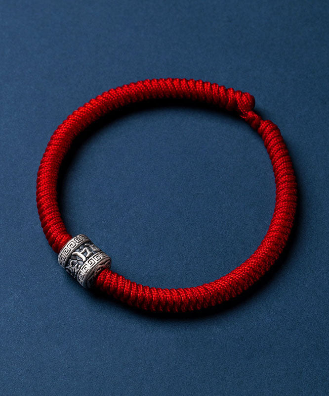 Simple Red Hand Knitting Six Characters Bucket Bead Bracelet