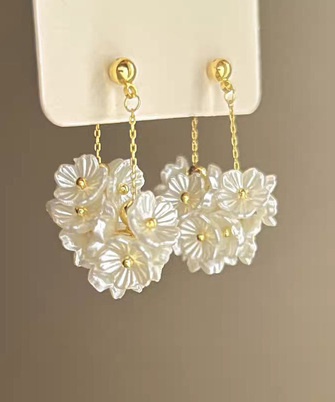 Simple Gold Alloy Pearl Tassel Drop Earrings