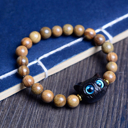 Buddha Stones Ebony Wood Green Sandalwood Red Sandalwood Cat Balance Bracelet