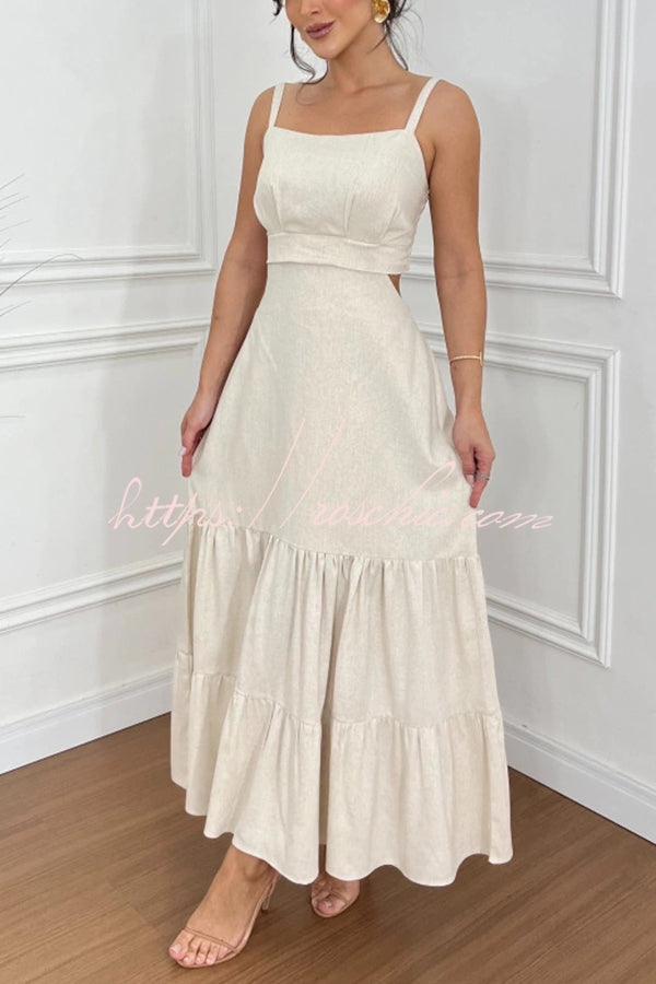 Color Sleeveless Pleated Back Waist-baring Maxi Dress