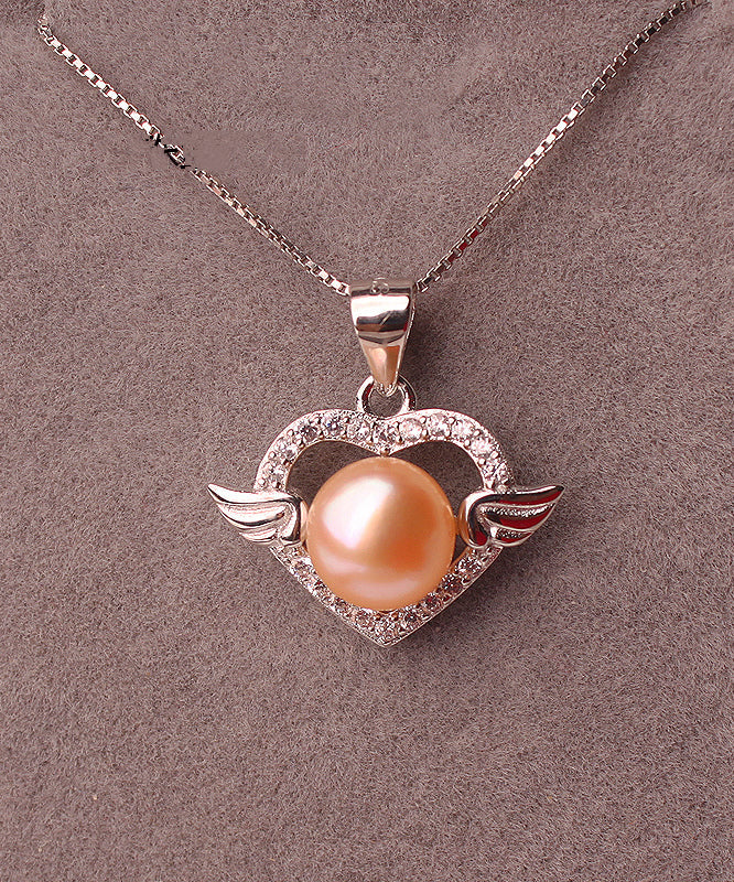 Pink Sterling Silver Overgild Pearl Zircon Pendant Necklace