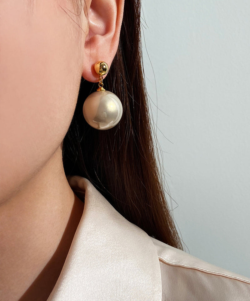 Champagne Metal Overgild Pearl Drop Earrings