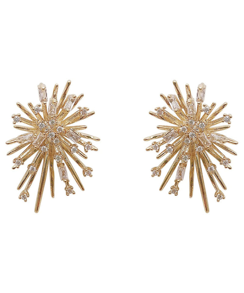 Gold Sterling Silver Overgild Zircon Fireworks Stud Earrings