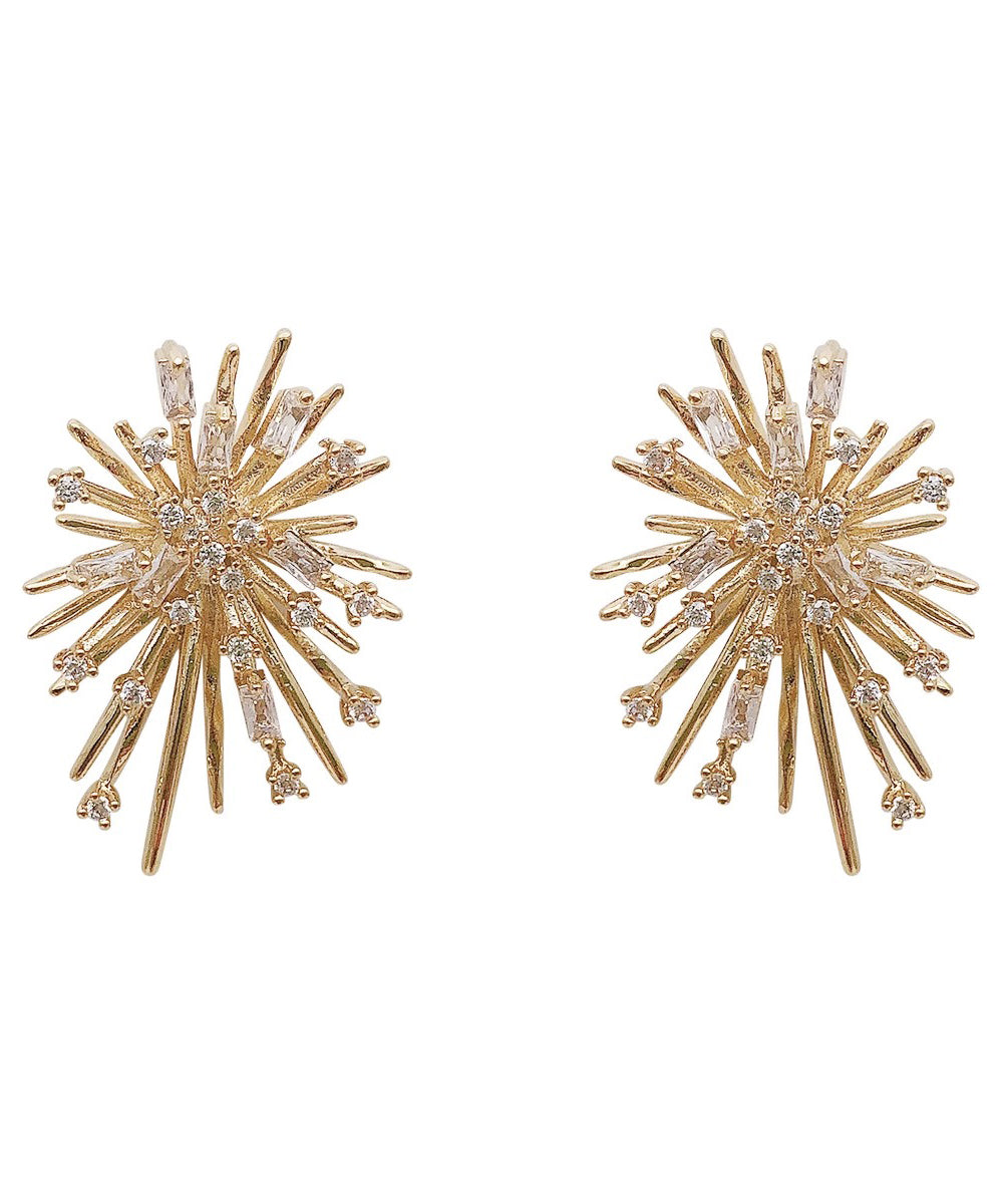 Gold Sterling Silver Overgild Zircon Fireworks Stud Earrings
