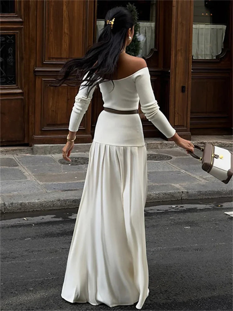 Off-shoulder Patchwork Maxi Dress ’s Commute Autumn Dress Female Backless Long Dress New